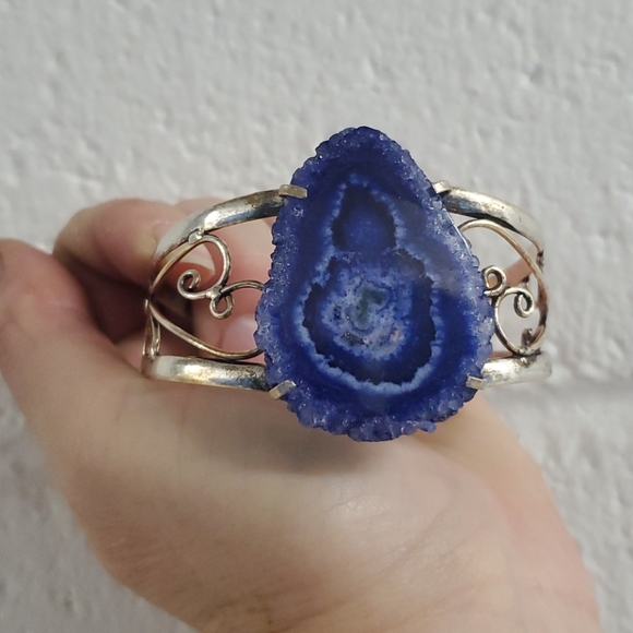 New Agate Geode Slice 925 Silver Bracelet. - Picture 11 of 11